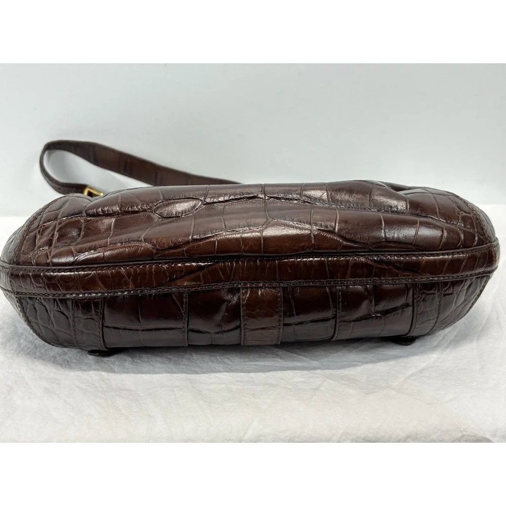 Lauren Ralph Lauren Croc Embossed Leather Hobo Purse Brown Shoulder Bag